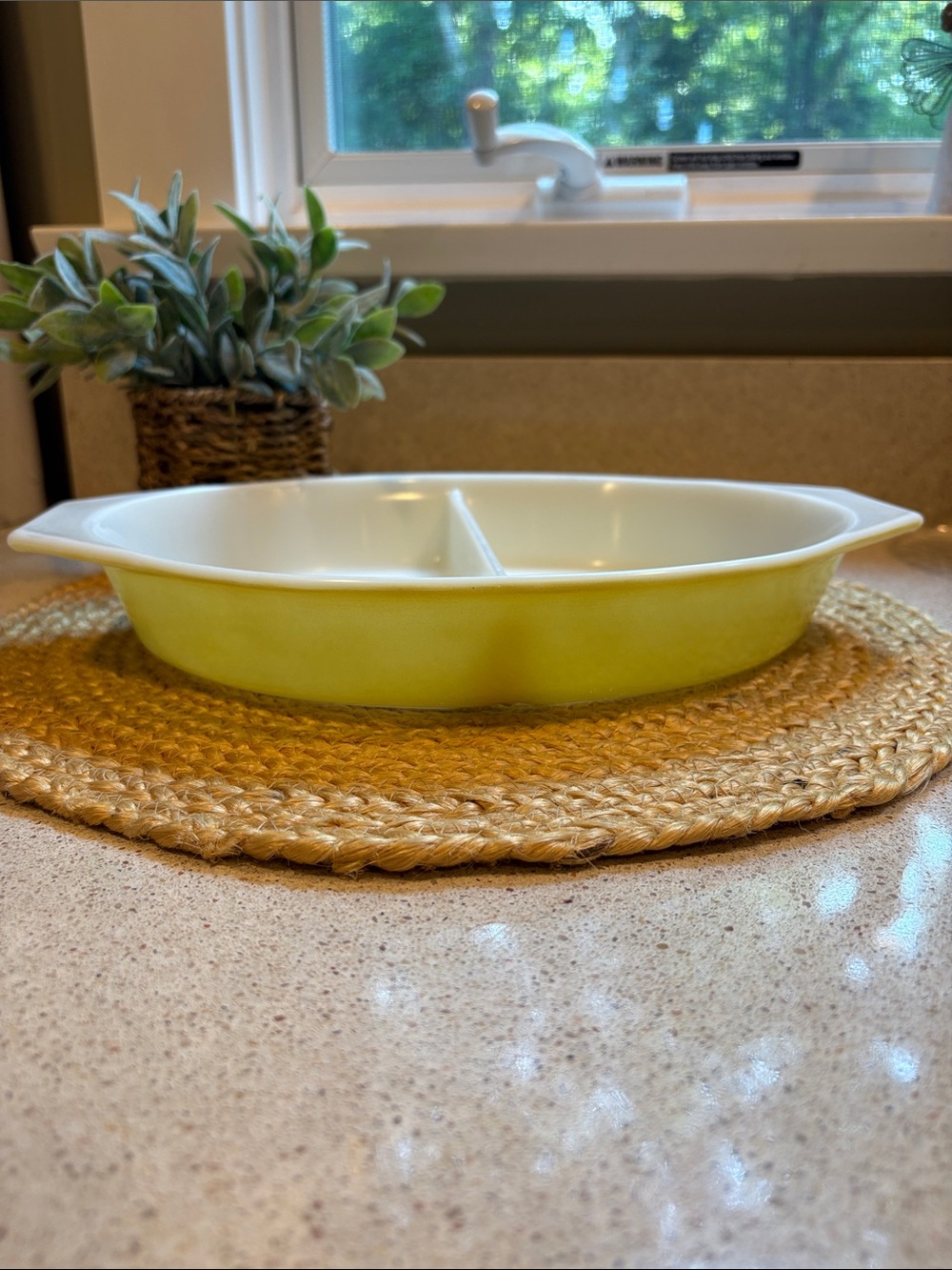 Vintage Pyrex Yellow Divided Casserole 1 1/2 QT